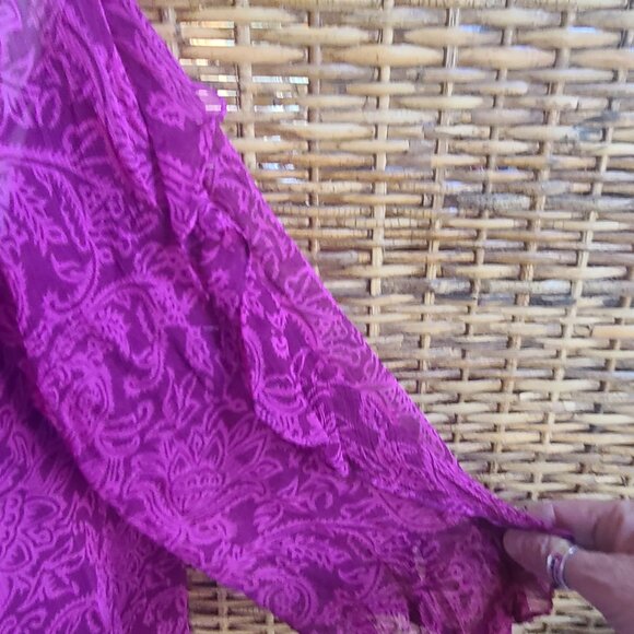 Soft Surroundings Chiffon Top NWT Dark Pink Sheer Lined SZ M High-Low Hem Ruffle - Picture 4 of 8